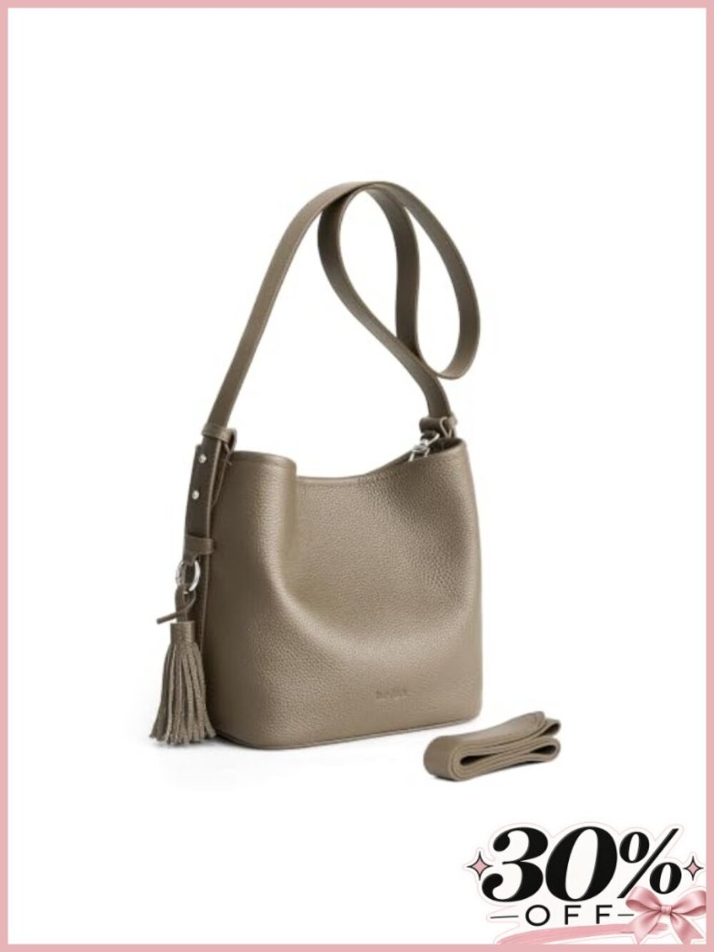 Genuine Leather Small Bucket Bag Crossbody Strap Shoulder Purse